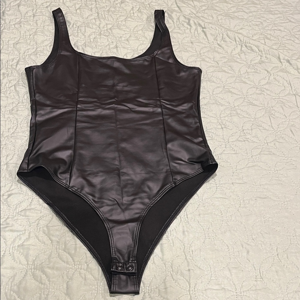 Forever 21 Black Faux Leather Kids Bodysuit
